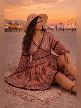 🔥5/$35🔥 Boho Paisley Puffer Sleeve Mini Dress| Festival Style| Size S/M